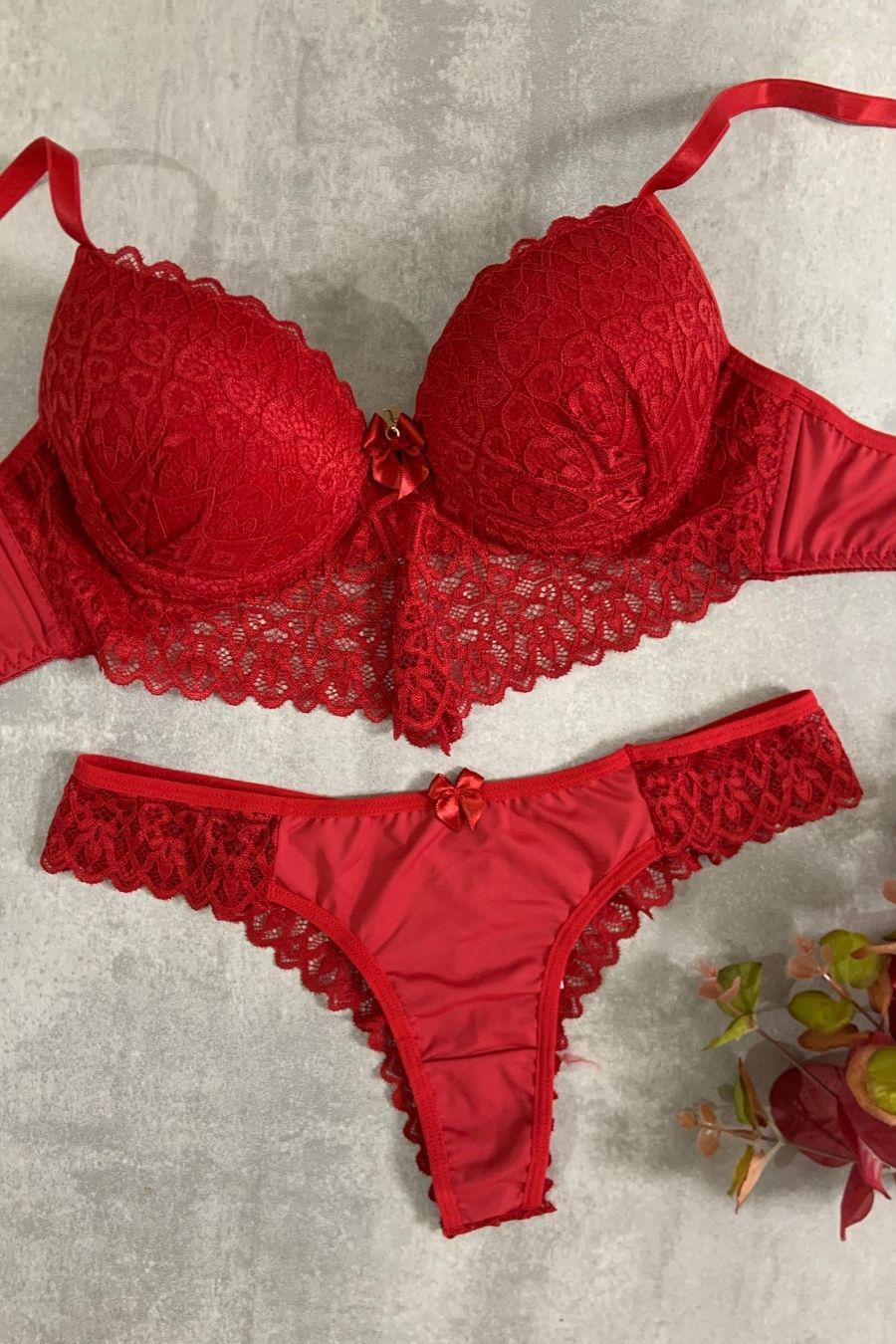Conjunto Com Bojo Em Renda E Detalhe C Bico Em V De Renda. Ref 0250 - Lunna