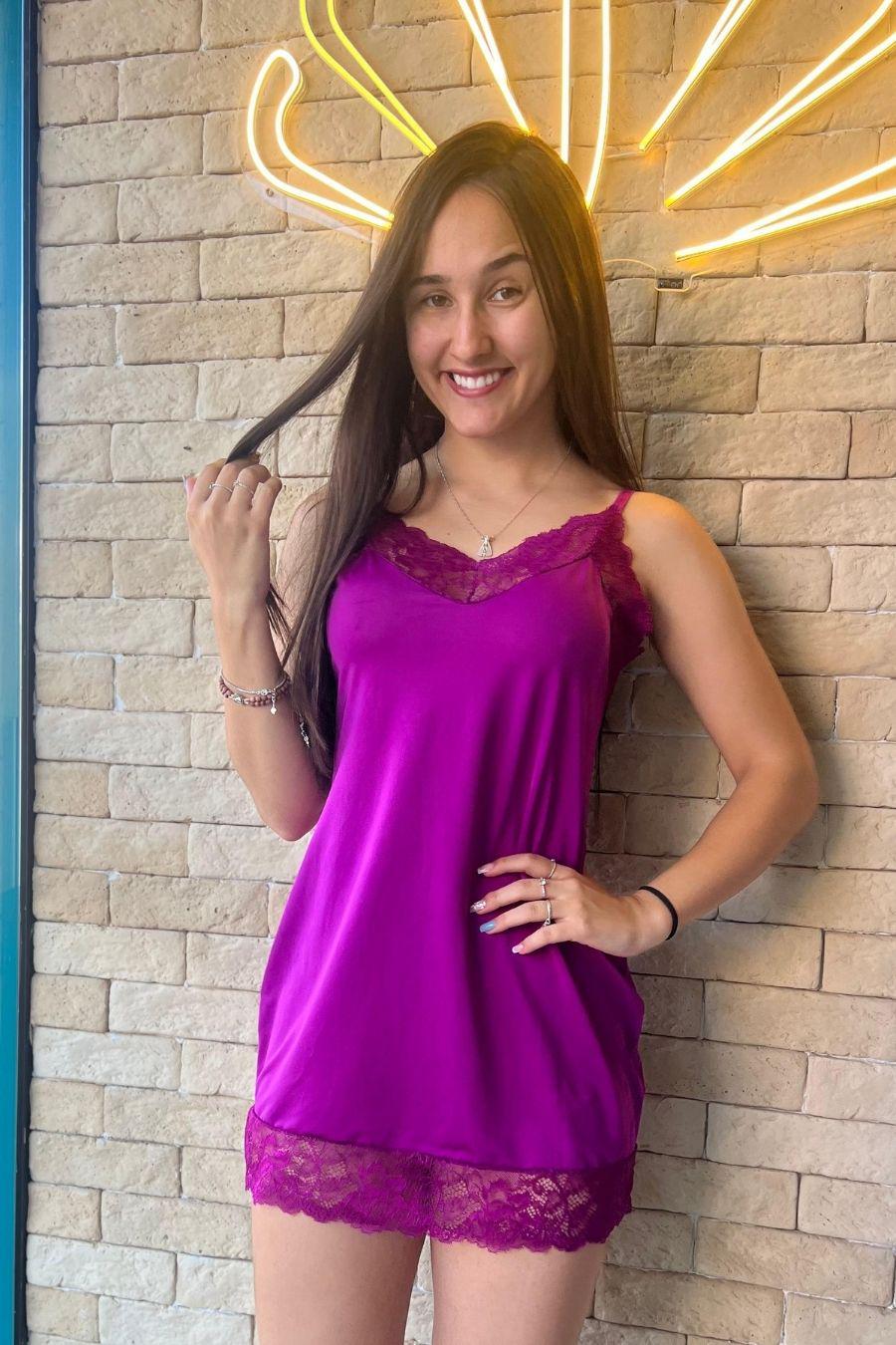 Camisola Em Liganete C Renda No Busto E Barra Calcinha De Regulagem Ref 0860 - Lunna