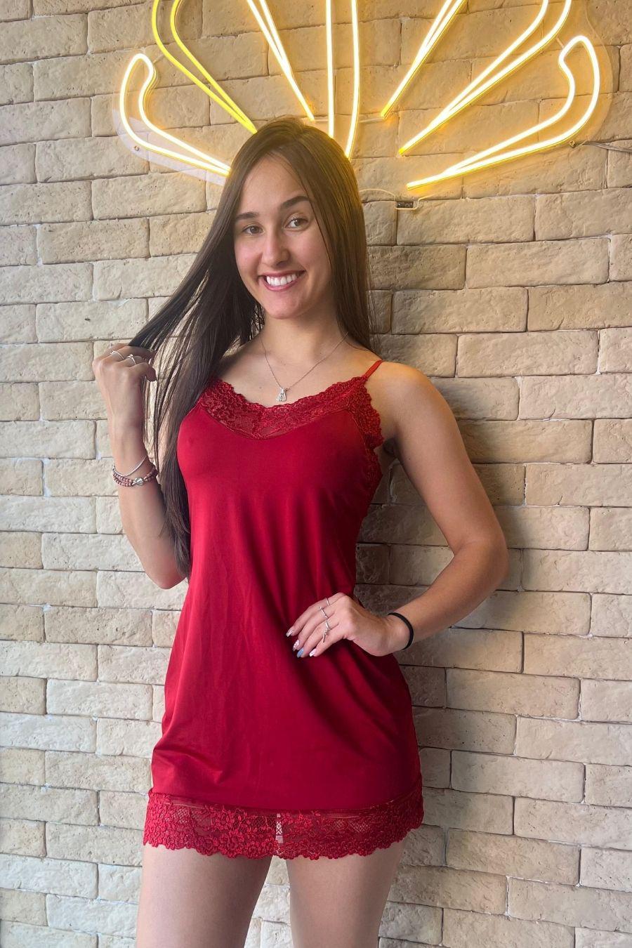 Camisola Em Liganete C Renda No Busto E Barra Calcinha De Regulagem Ref 0860 - Lunna
