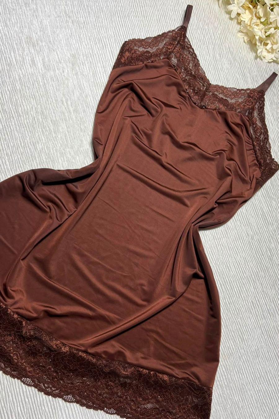 Camisola Em Liganete C Renda No Busto E Barra Calcinha De Regulagem Ref 0860 - Lunna